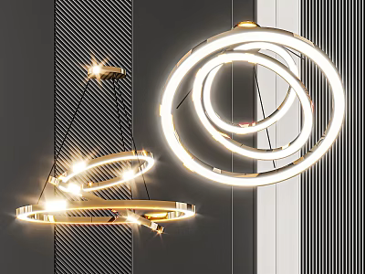Contemporary Illuminated Ring Pendant Lights With Circular Hanging Design For Interior Spaces 3d model