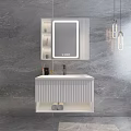 Modern Wall Mounted Bathroom Cabinet With Rectangular Mirror Sink Faucet And Marble Texture Wall Design 3d model