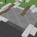 Open Public Park With Green Trees Stone Benches And Walking Pedestrians