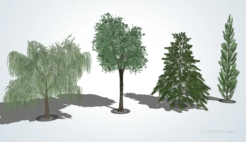Arbor Trees with Diverse Foliage Shapes and Natural Growth in Landscape Design 3d model 