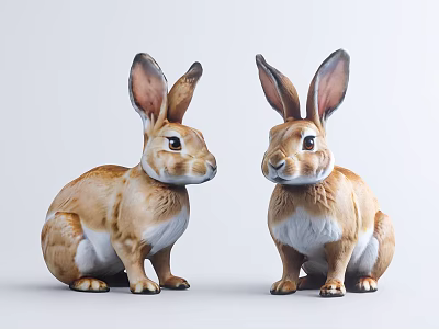 Two Brown And White Ceramic Reptile Figurines Sitting On White Background 3d model