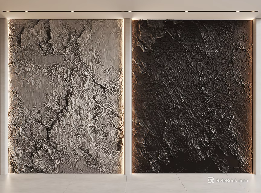 Textured Modern Background Wall Design With Light And Dark Stone Finishes In Interior Space 3d model 