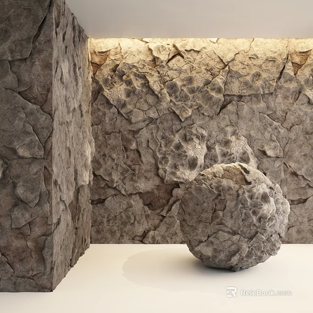 Rock Textured Architectural Components With Stone Wall And Decorative Sphere 3d model