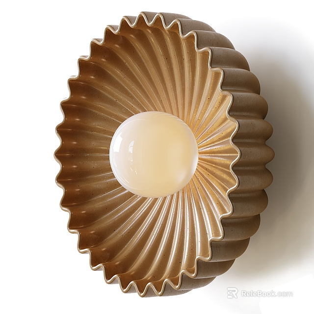 Elegant Scalloped Wall Light With Brown Frame And White Globe Shade For Indoor Decor 3d model 