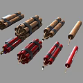 Brown and Red Dynamite Bundles with Black Straps and Fuses on Gray Background
