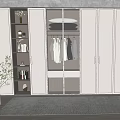Modern Multiple Door Wardrobe With Glass Panel Hanging Area And Storage Shelves 3d model