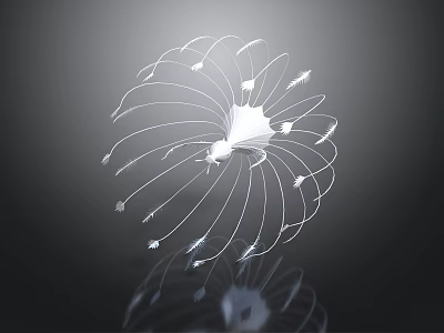 Abstract Organ Structure Featuring Radiating Hair Like Fibers And Reflective Design 3d model