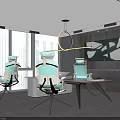 Modern Office Interior With Modern Chairs Desk Large Windows And Wall Artwork
