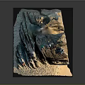 3D Rock Formation Model With People Climbing On Gravel Base And Black Pedestal