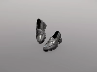 Black Leather Loafer Shoes With Block Heel And Classic Design For Casual Wear 3d model