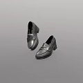 Black Leather Loafer Shoes With Block Heel And Classic Design For Casual Wear