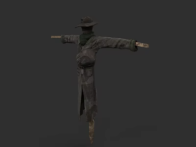Mysterious Scarecrow Game Movie Character With Long Coat Hat And Outstretched Arms 3d model