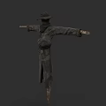 Mysterious Scarecrow Game Movie Character With Long Coat Hat And Outstretched Arms