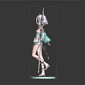 Anime Style Fantasy Character With Pink Hair Green Blue Decorative Outfit And Spear