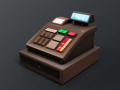 Brown Cash Register With Digital Screen Colorful Buttons And Receipt Slot 3d model