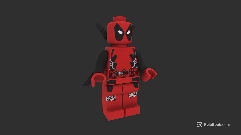 Detailed Lego Deadpool Character In Action Pose With Red Black Costume 3d model 