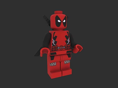 Detailed Lego Deadpool Character In Action Pose With Red Black Costume 3d model