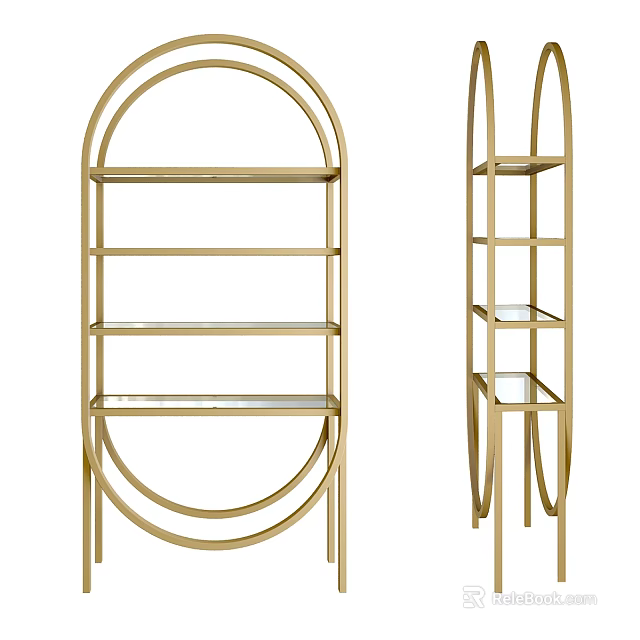 Elegant Gold Metal Shelving Unit With Modern Arched Design And Glass Shelves 3d model 