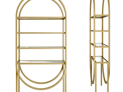 Elegant Gold Metal Shelving Unit With Modern Arched Design And Glass Shelves 3d model