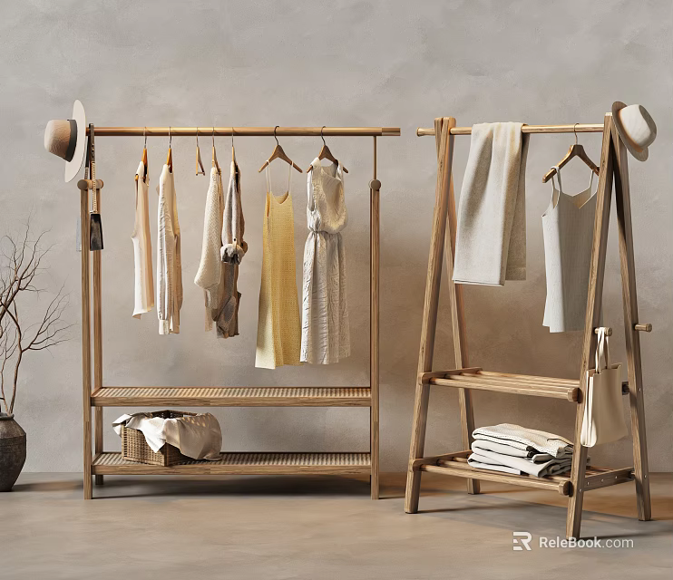 Wooden Clothing Racks For Clothes Storage And Home Decor 3d model 