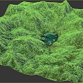 Mountainous Natural Garden Landscape With Rolling Green Terrain And Blue Water Features