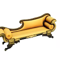 Luxurious Golden Yellow Chaise Lounge With Black And Gold Intricate Carved Frame