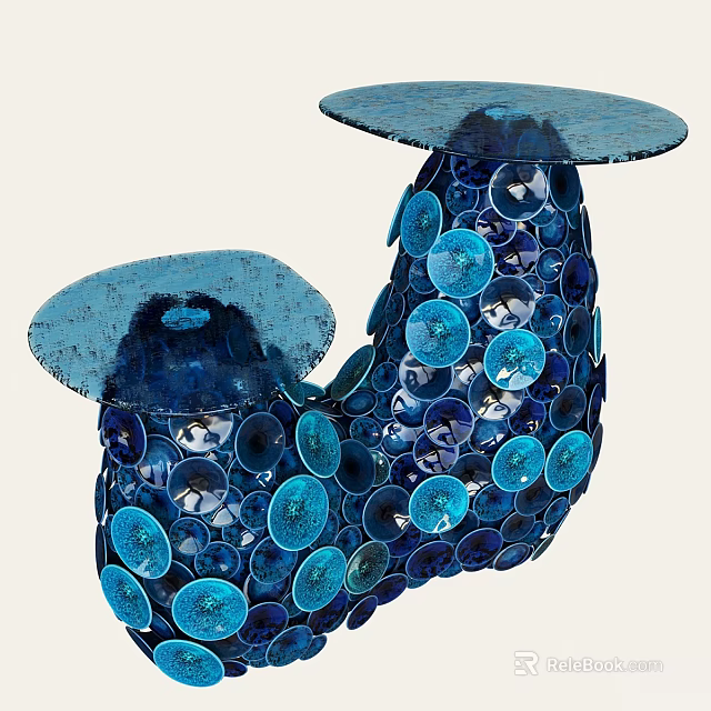 Unique Blue Side Table With Transparent Circular Elements And Two Tier Top 3d model