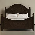 Dark Wooden Double Bed With Carved Headboard Footboard White Pillows Sheets Light Walls Floor