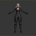 Blue Haired Female Character Wearing Glasses Black Tactical Outfit With Combat Gear Standing Arms Outstretched