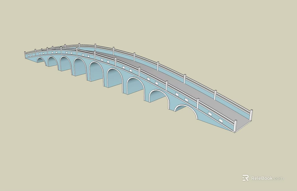 Traditional Stone Arch Bridge With Multiple Arches Railing And Flat Deck Structure 3d model 