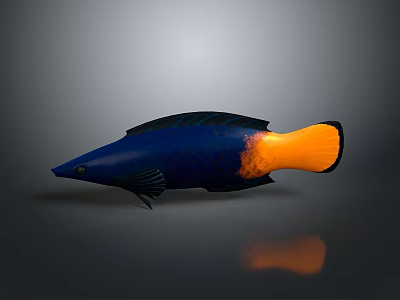 Vibrant Marine Fish With Deep Blue Body And Bright Orange Tail 3d model