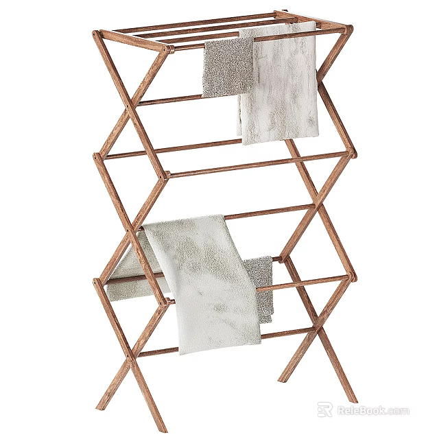 Modern Stylish Towel Storage With Hexagonal Copper Rack And Soft Textured Towels 3d model 