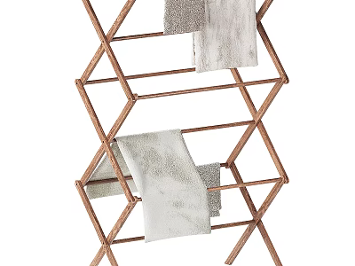 Modern Stylish Towel Storage With Hexagonal Copper Rack And Soft Textured Towels 3d model