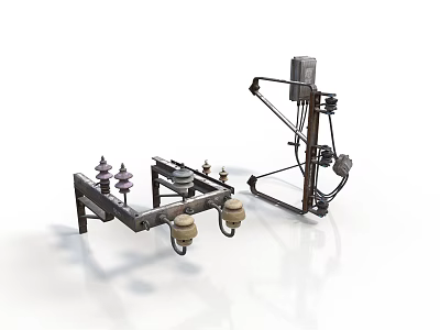 Two Heavy Duty Metal Mechanical Structures With Insulator Frames And Hanging Parts 3d model