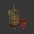 Wooden Press Equipment With Large Barrel Red Liquid And Small Barrel