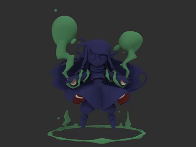 Woman In Purple Cloak With Green Smoke And Liquid Standing On Dark Background 3d model