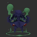 Woman In Purple Cloak With Green Smoke And Liquid Standing On Dark Background