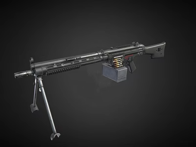 Tactical Machine Gun With Tripod Stand Magazine Box And Metal Barrel 3d model