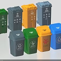 Public Facilities Colorful Waste Sorting Trash Bins In Different Colors With Recycling Symbols