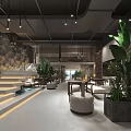 Specialty Store Interior With Wooden Walls Layered Bookshelves Green Plants And Stone Decor