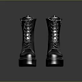 Stylish Black Leather Lace Up Boots With Side Zipper And Platform Sole Design