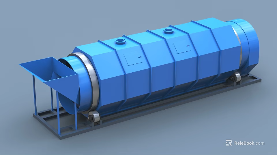 Industrial Blue Rotary Drum Equipment Featuring Cylindrical Body And Support Frame 3d model 
