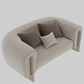 Modern Beige Upholstered Two Seater Sofa With Solid Wood Frame And Soft Matching Throw Pillows