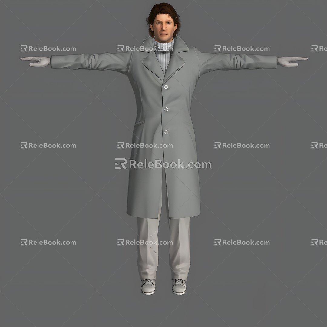 Middle-aged man male man middle-aged man clothes coat foreigners with bone skin can do action 3d model