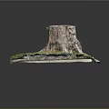 Natural Wood Tree Stump Decorative Item Featuring Stone Accents And Lush Green Moss