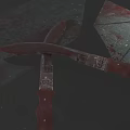 Two Crossed Knives Red Patterned Handles Bloodstained Blades On Stained Floor With Broken Metal