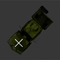 Green Camouflage Military Transport Truck with Large Wheels and Cross Marking