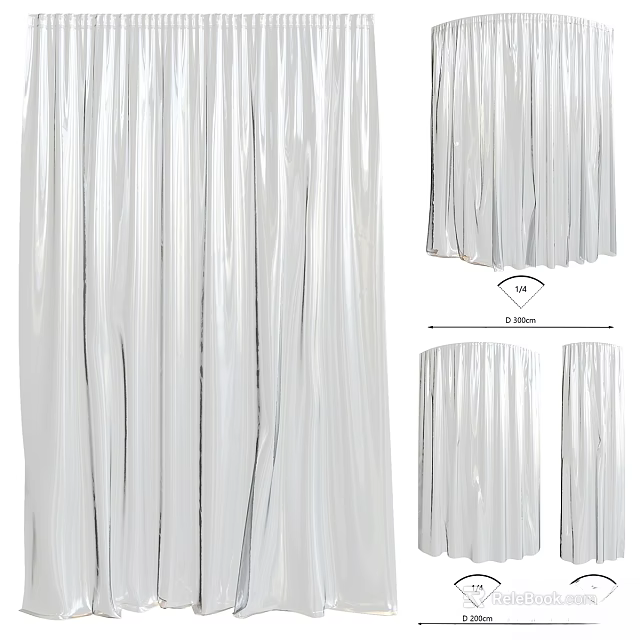 Elegant White Pleated Curtains For Home Interior Decor With Folding Design 3d model 