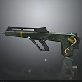 Futuristic Green And Orange Weapon Featuring Sleek Mechanical Structure And Advanced Design 3d model