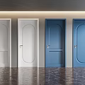 Modern White and Blue Hinged Doors in Interior with Light Wall Marble Floor 3d model